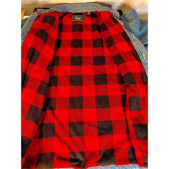 VTG GH BASS Mens Blue Jean Denim Button Down Long Sleeve Fleece Lined Jacket Lrg - Picture 6 of 13